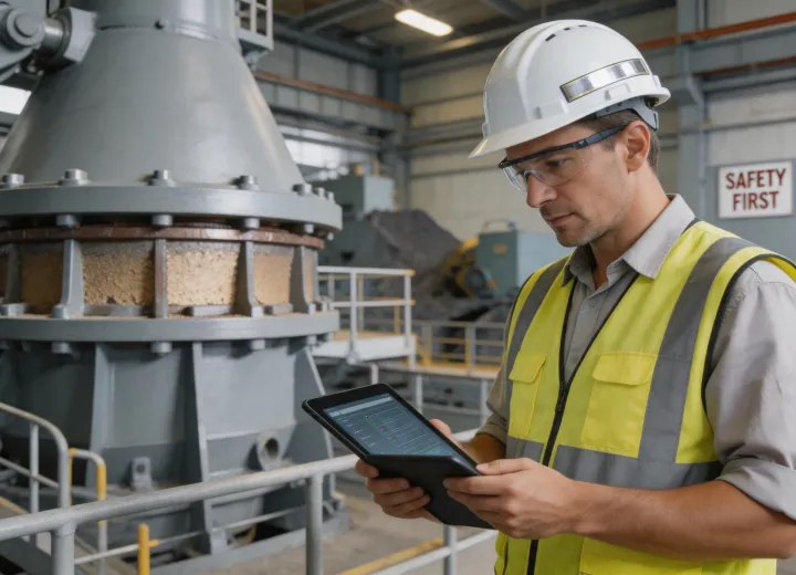 Service engineer inspecting crusher